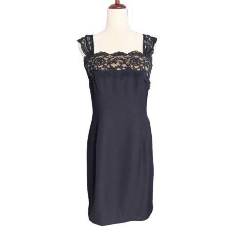 VTG En Francais Black Lace Trim Cocktail Party Dress Vintage Y2K 90s Size 6‎ 8